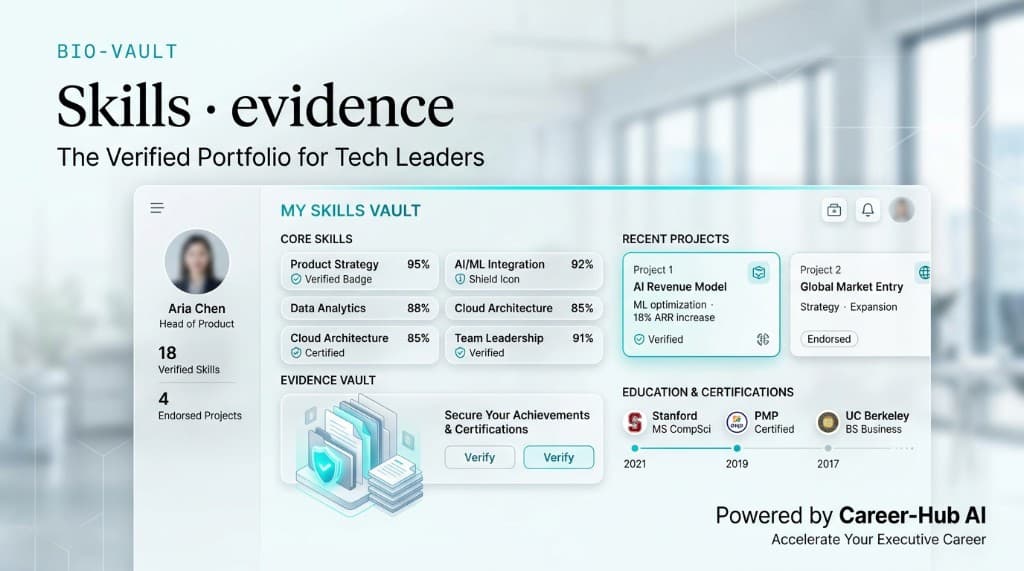 Bio-Vault interface with skills, evidence, and timeline