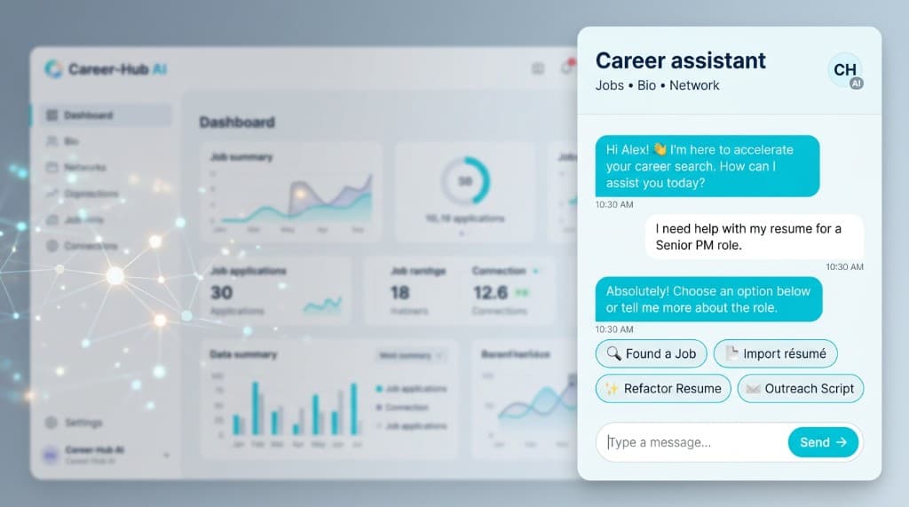 Career assistant chat overlay on dashboard