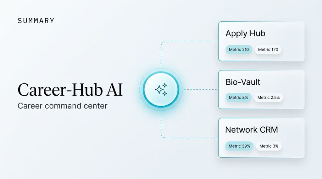 Career-Hub AI dashboard summary with orchestrator and three pillar cards